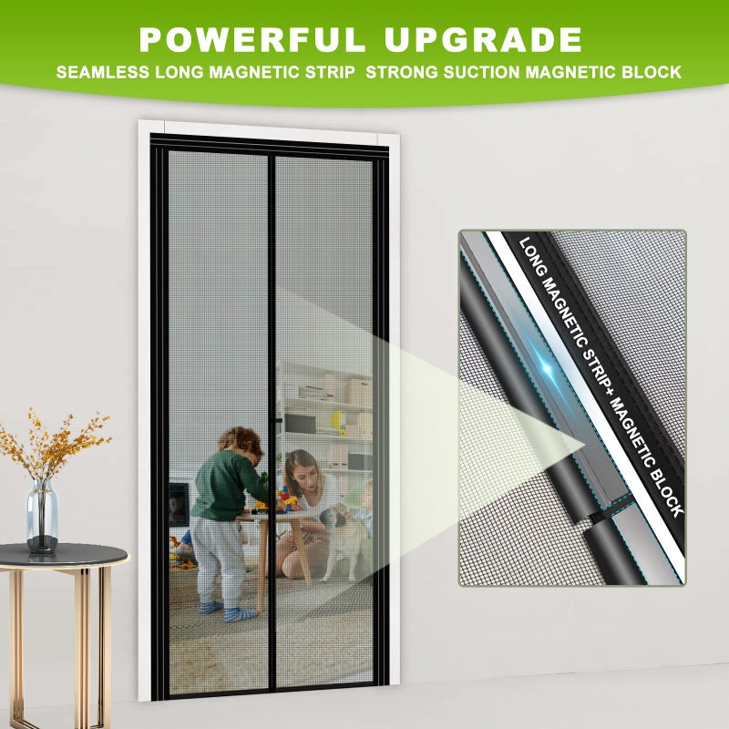 هادور HADOR باب شاشة مغناطيسي قابل للتعديل مقاس DIY عرض 29 بوصة - 33 بوصة ارتفاع 79 بوصة - 81 بوصة شاشة شبكية للباب شديدة التحمل سوداء مع مغناطيس قوي لباب واحد - Image 4